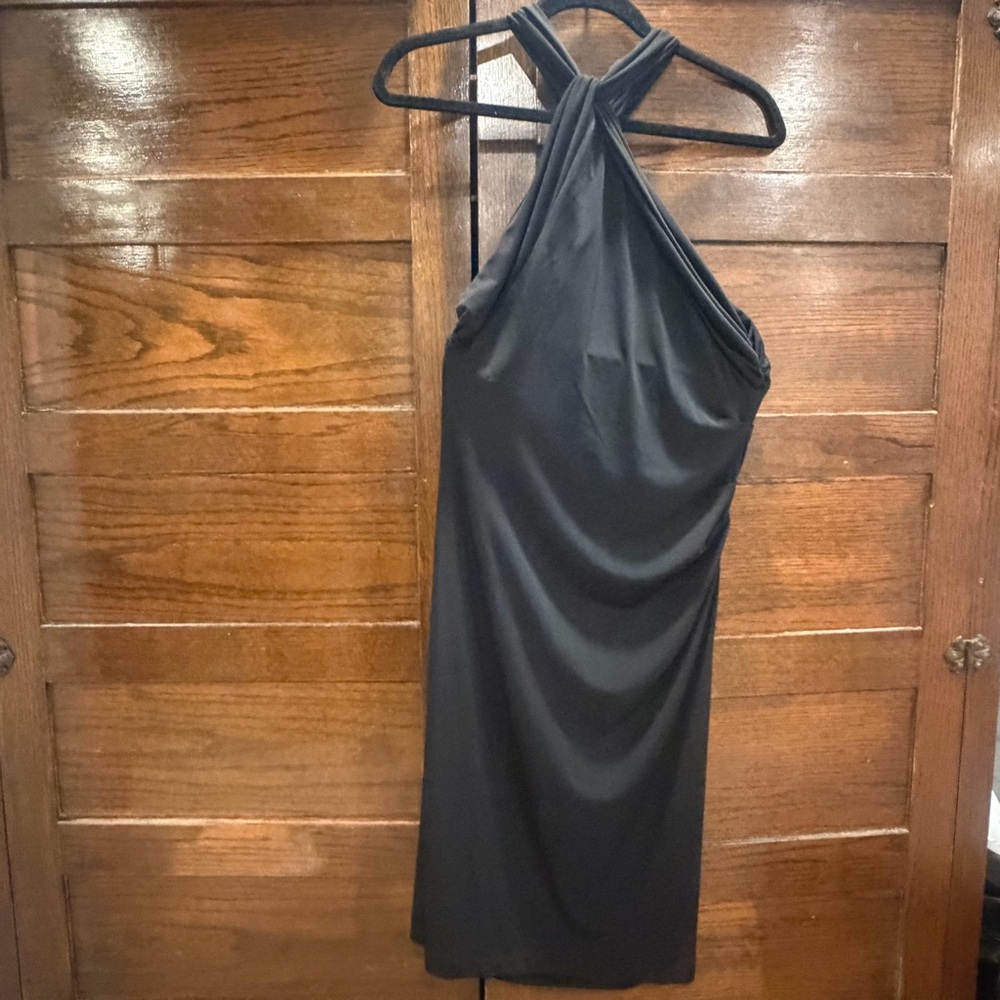 Victoria's Secret medium Black Halter Dress side rouched shelf bra bodycon LBD
